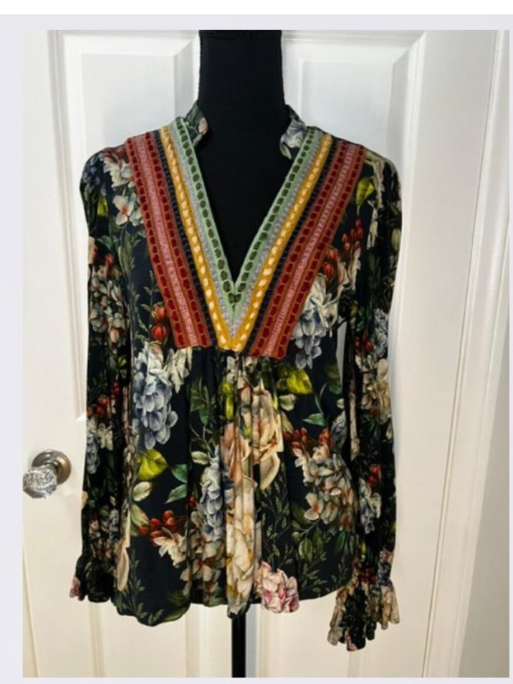 Anthropologie Bl-nk Stephanie Top in Dark Floral Print Long Sleeves – Size Small - Picture 5 of 9